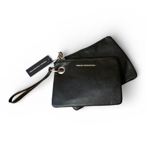 French Connection Black Pebbled Faux Leather Wristlet & Pouch Set